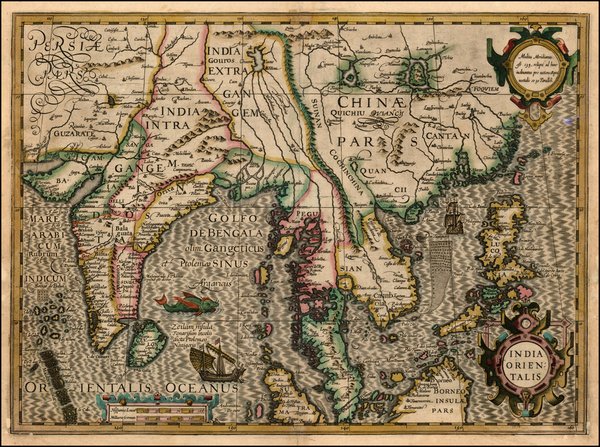 36-Asia, China, India, Southeast Asia and Philippines Map By Jodocus Hondius