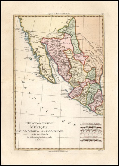 95-Texas, Southwest, Mexico and Baja California Map By Rigobert Bonne