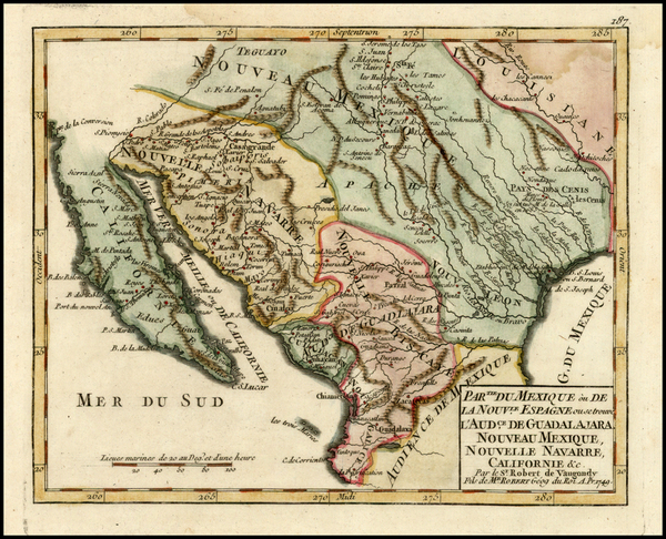 17-Texas, Southwest, Mexico and Baja California Map By Gilles Robert de Vaugondy