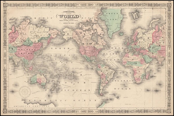 42-World and World Map By Benjamin P Ward  &  Alvin Jewett Johnson