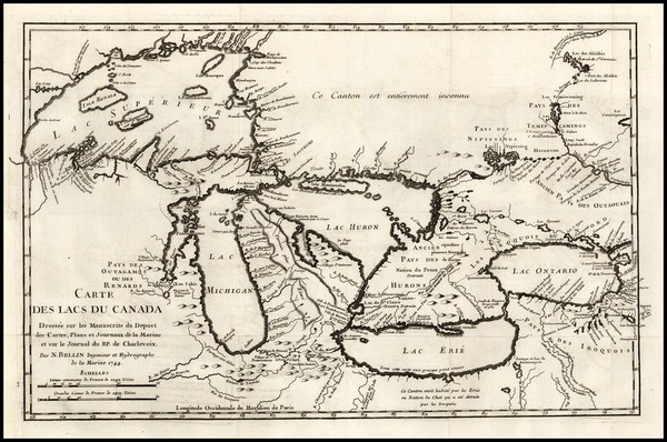 49-Midwest and Canada Map By Jacques Nicolas Bellin