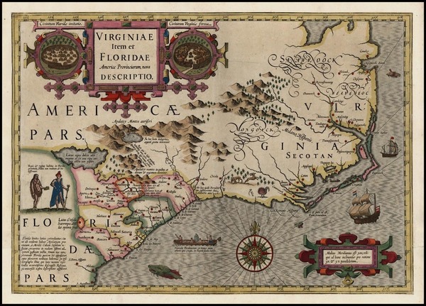 93-Mid-Atlantic and Southeast Map By Jodocus Hondius