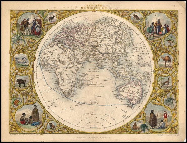 34-World, World and Eastern Hemisphere Map By John Tallis