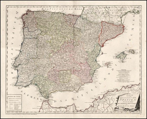 15-Spain and Portugal Map By Franz Johann Joseph von Reilly