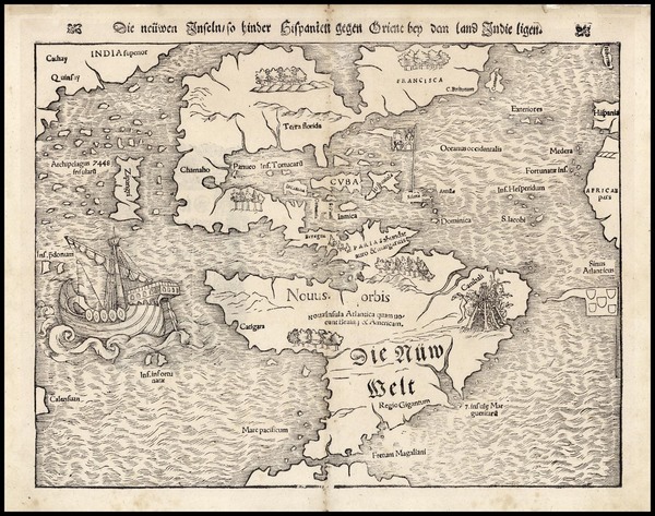 42-North America, South America and America Map By Sebastian Munster