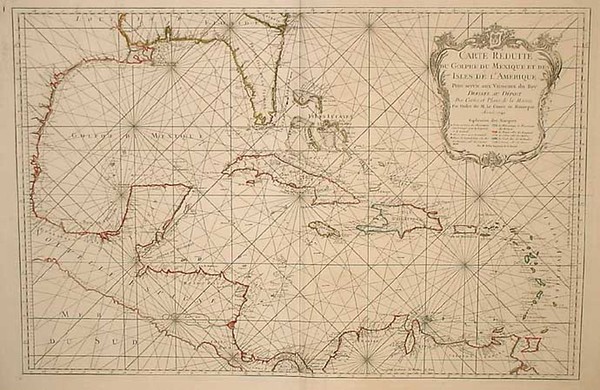 66-South, Southeast, Texas and Caribbean Map By Jacques Nicolas Bellin