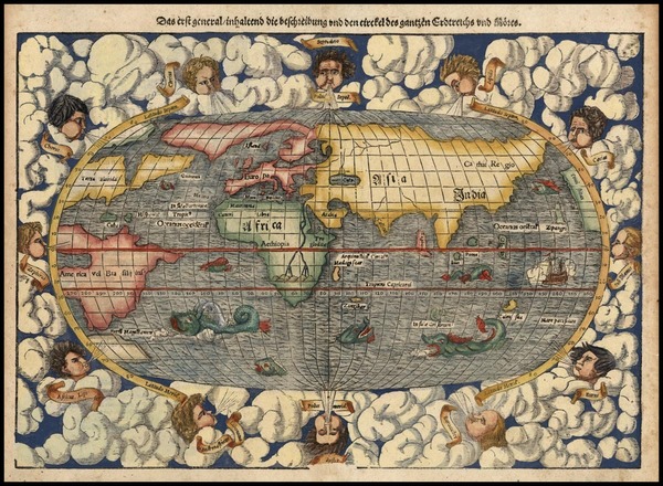 77-World and World Map By Sebastian Munster