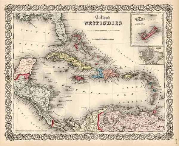 89-Caribbean, Central America and South America Map By Joseph Hutchins Colton