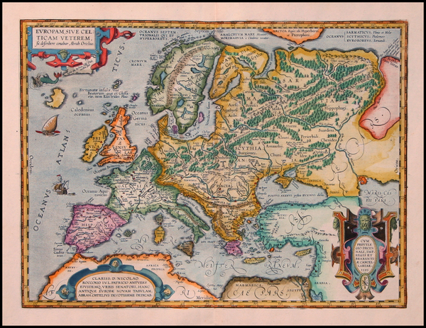 69-Europe, Europe, British Isles and Mediterranean Map By Abraham Ortelius