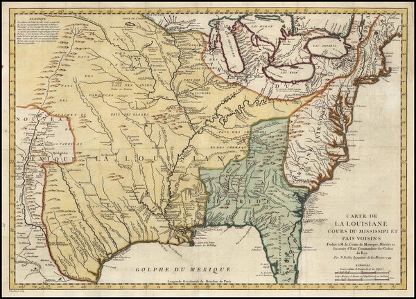 35-United States, South, Southeast, Midwest, Plains and Canada Map By Jacques Nicolas Bellin