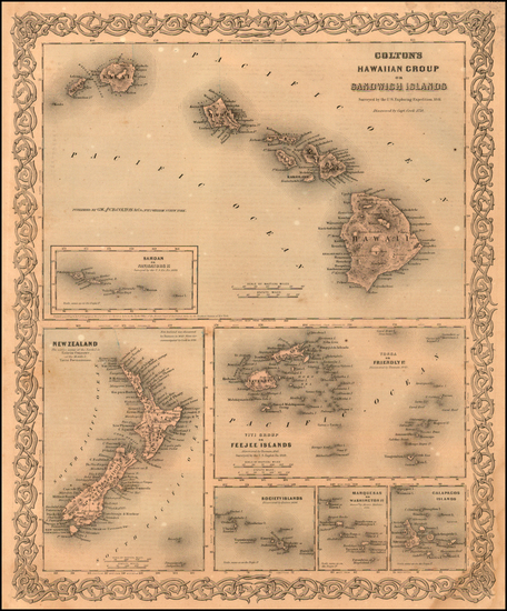 73-Hawaii, Australia & Oceania, New Zealand and Hawaii Map By Joseph Hutchins Colton