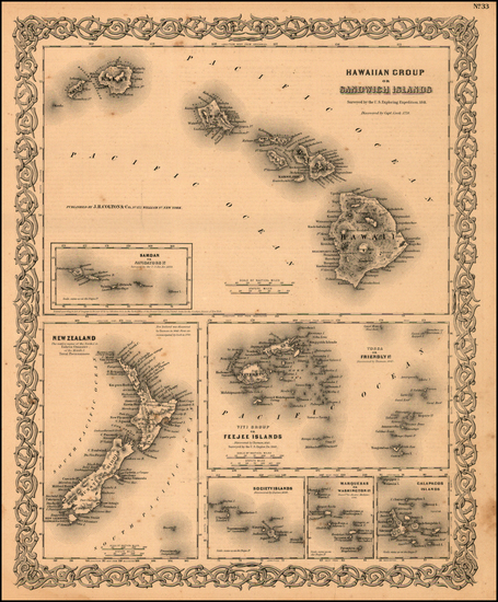 13-Hawaii, Australia & Oceania and Hawaii Map By Joseph Hutchins Colton