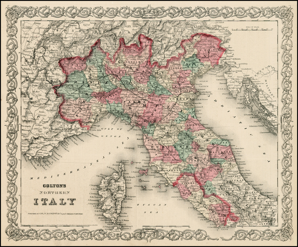 52-Europe, Italy and Balearic Islands Map By Joseph Hutchins Colton