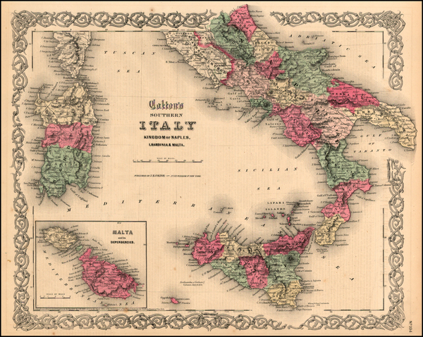 67-Europe, Italy, Mediterranean and Balearic Islands Map By Joseph Hutchins Colton