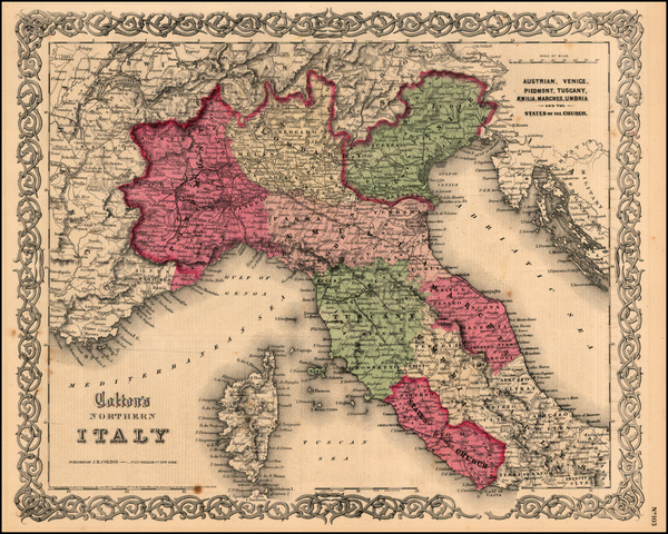 88-Europe, Italy and Balearic Islands Map By Joseph Hutchins Colton