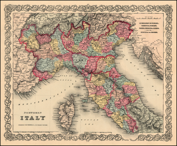 51-Europe, Italy and Balearic Islands Map By Joseph Hutchins Colton