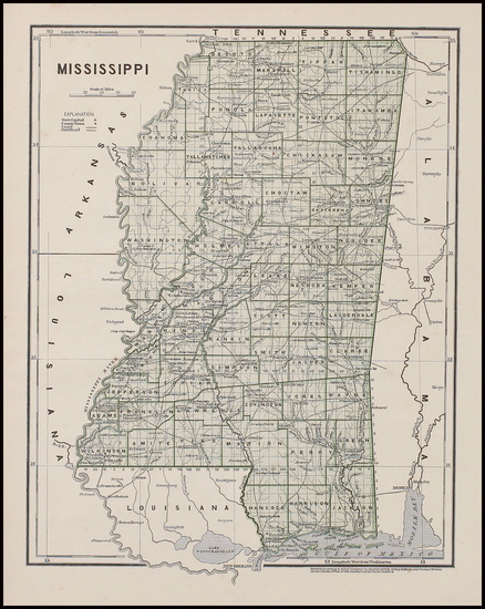 Die staaten von Arkansas, Mississippi, Louisiana & Alabama 1850 - Old map  by MEYER