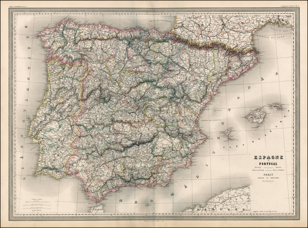 80-Europe, Spain and Portugal Map By Adolphe Hippolyte Dufour