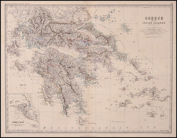 45-Europe, Balkans, Mediterranean, Balearic Islands and Greece Map By W. & A.K. Johnston