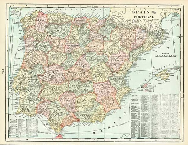 39-Spain and Portugal Map By George F. Cram