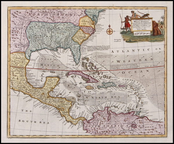 19-South, Southeast, Caribbean and Central America Map By Emanuel Bowen