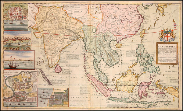 54-Asia, China, India, Southeast Asia and Philippines Map By Herman Moll