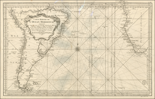 84-World, Atlantic Ocean, South America, Africa and South Africa Map By Depot de la Marine