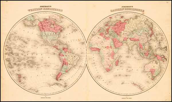 66-World and World Map By Benjamin P Ward  &  Alvin Jewett Johnson