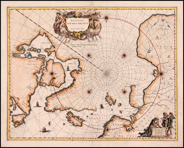 53-Polar Maps and Canada Map By Willem Janszoon Blaeu