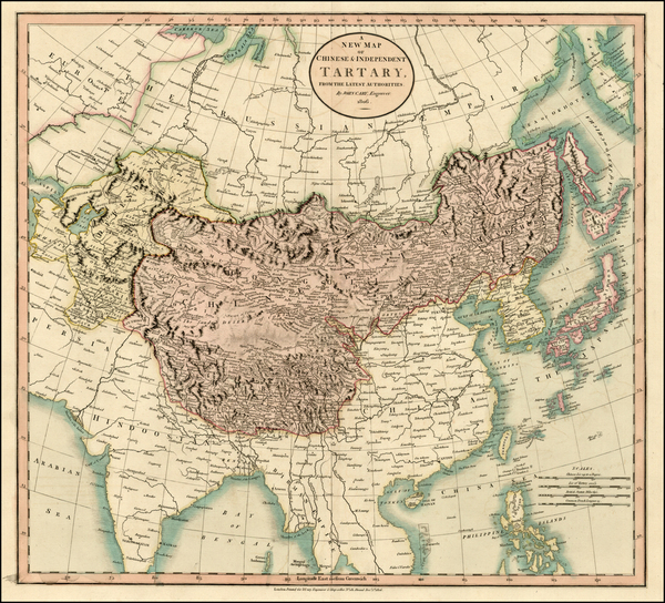 28-China, Korea, Central Asia & Caucasus and Russia in Asia Map By John Cary