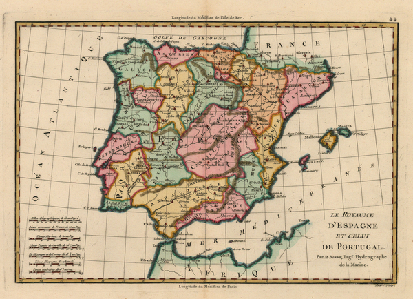 98-Europe, Spain and Portugal Map By Rigobert Bonne