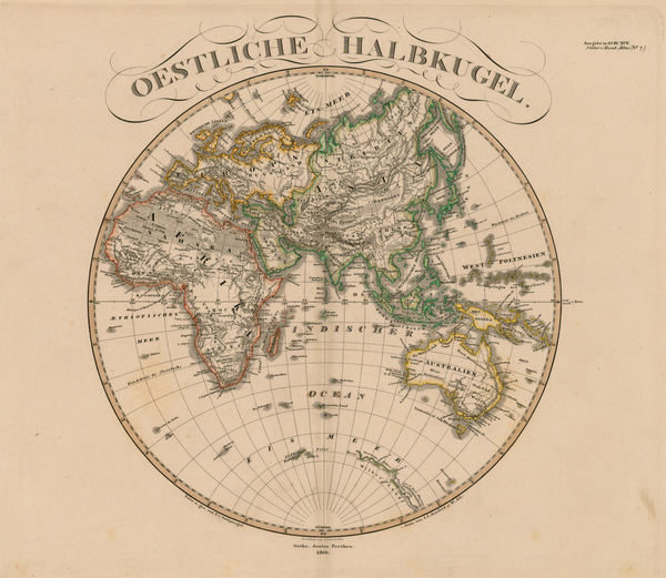 78-World and Eastern Hemisphere Map By Adolf Stieler