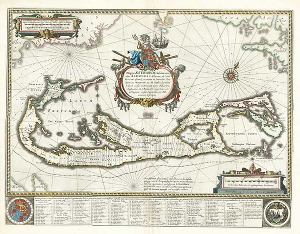 50-World, Atlantic Ocean and Caribbean Map By Willem Janszoon Blaeu