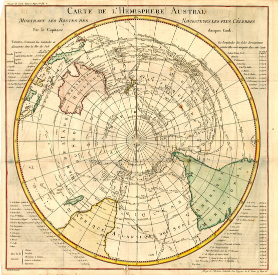 70-World, Polar Maps, Australia & Oceania, Australia and Oceania Map By Jacques Nicolas Bellin