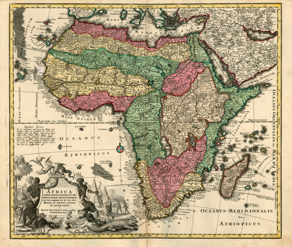 41-Africa and Africa Map By Matthaus Seutter