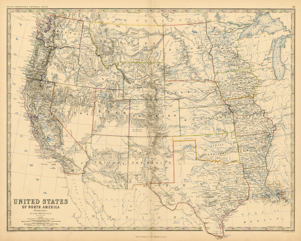 68-Texas, Plains, Southwest, Rocky Mountains and California Map By W. & A.K. Johnston