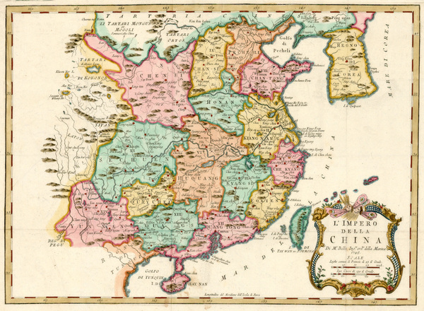 16-Asia, China and Korea Map By Jacques Nicolas Bellin