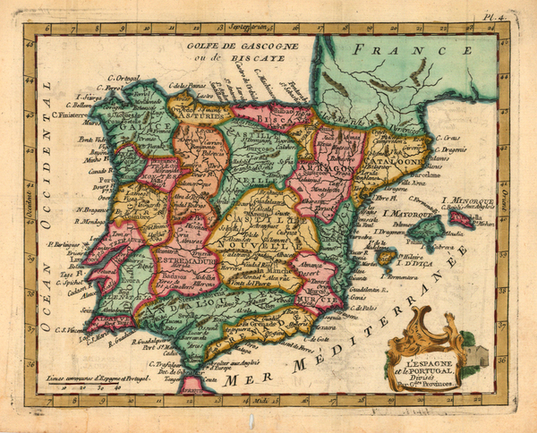 41-Europe, Spain and Portugal Map By Joseph De La Porte