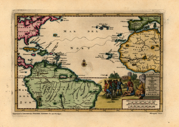 93-World, Atlantic Ocean, Caribbean, South America and America Map By Pieter van der Aa