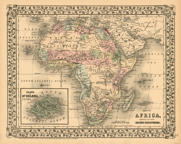 75-Africa and Africa Map By Samuel Augustus Mitchell Jr.