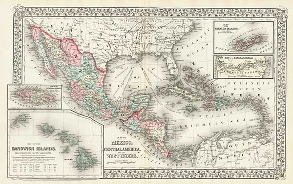 81-Southwest, Hawaii, Mexico, Caribbean, Australia & Oceania and Hawaii Map By Samuel Augustus