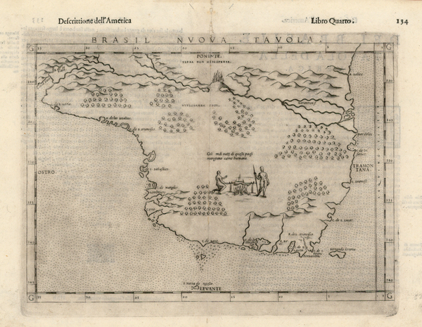 48-South America and Brazil Map By Girolamo Ruscelli