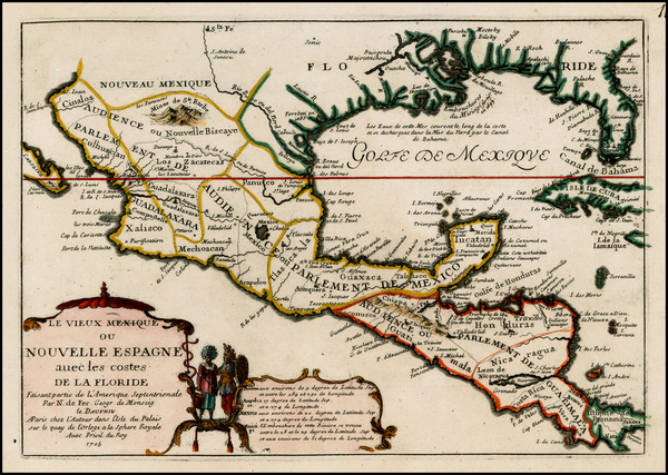 55-South, Texas, Southwest and Central America Map By Nicolas de Fer