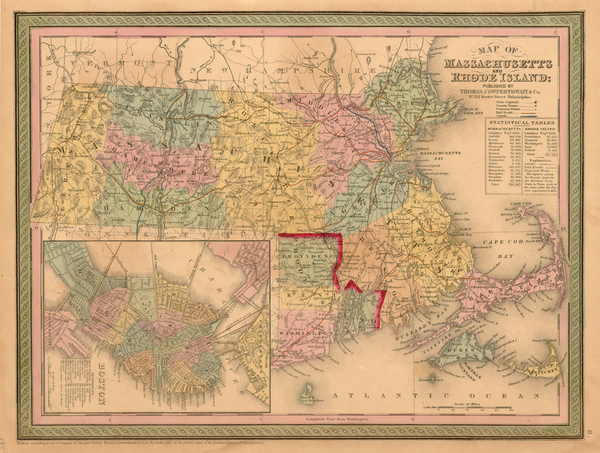 0-New England and Massachusetts Map By Thomas, Cowperthwait & Co.