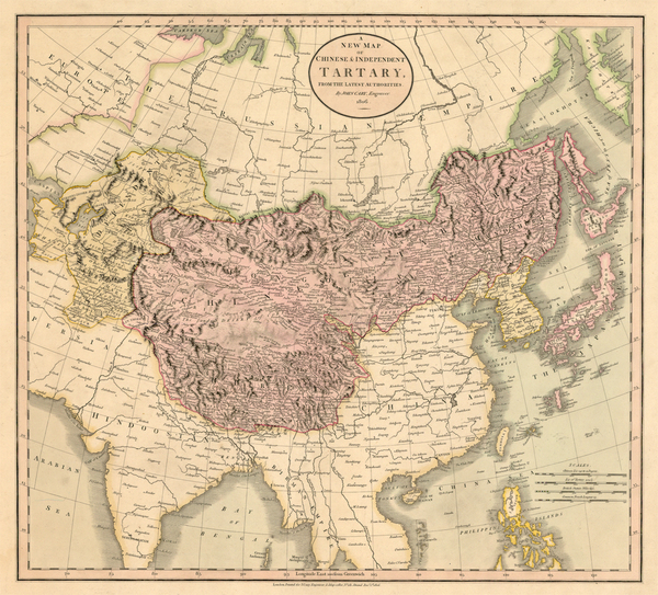 64-Asia, China, Korea, Central Asia & Caucasus and Russia in Asia Map By John Cary