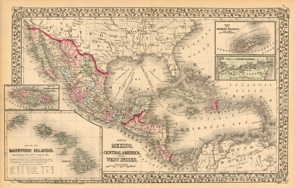 49-Southwest, Hawaii, Mexico, Caribbean, Australia & Oceania and Hawaii Map By Samuel Augustus