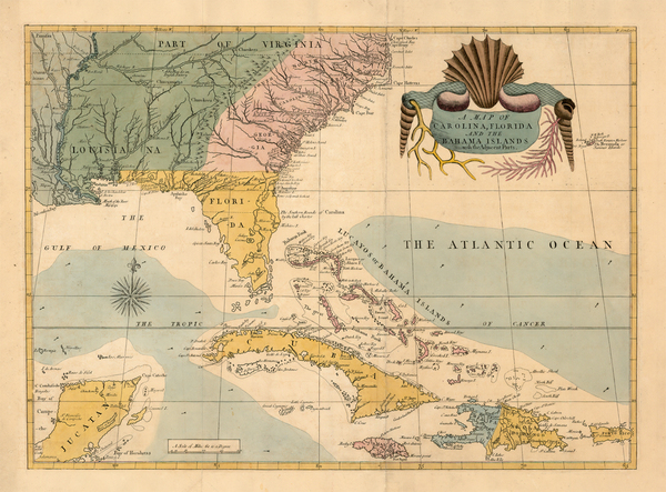 96-South, Southeast and Caribbean Map By Mark Catesby