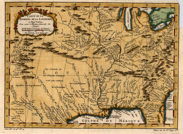 45-South, Southeast, Texas, Midwest, Plains and Southwest Map By Jacques Nicolas Bellin