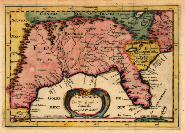 93-Florida, South and Southeast Map By Nicolas Sanson