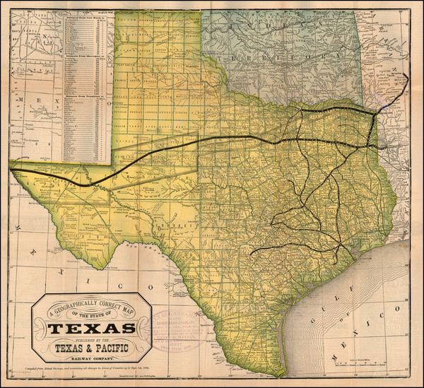 2-Texas Map By Texas & Pacific Railway Company / Woodward, Tiernan & Hale